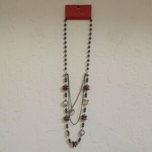 Lam-Long Faux Black Pearl Layered Beaded Necklace with Faceted Heart Pendant